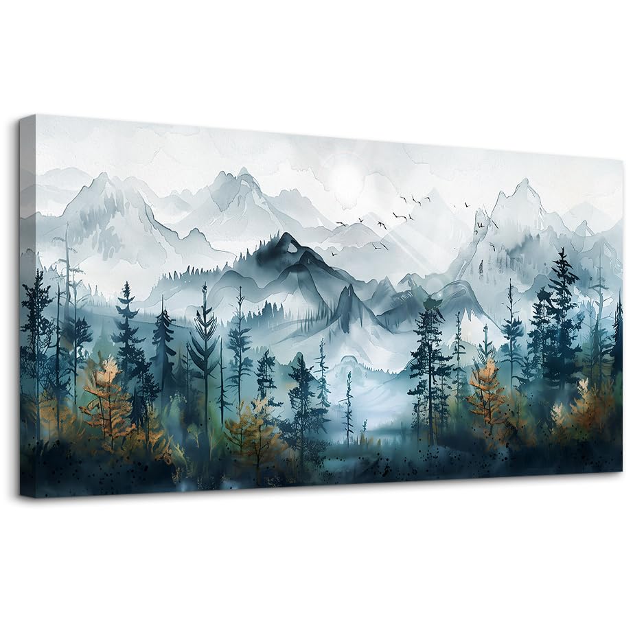FUHAIHUA Large Wall Decor For Living Room Canvas Wall Art For Bedroom Office Decorations Hotel Room Mural Misty Forests Trees Wall Pictures Artwork Ink Landscape Painting Modern Home Decor 24x48 In
