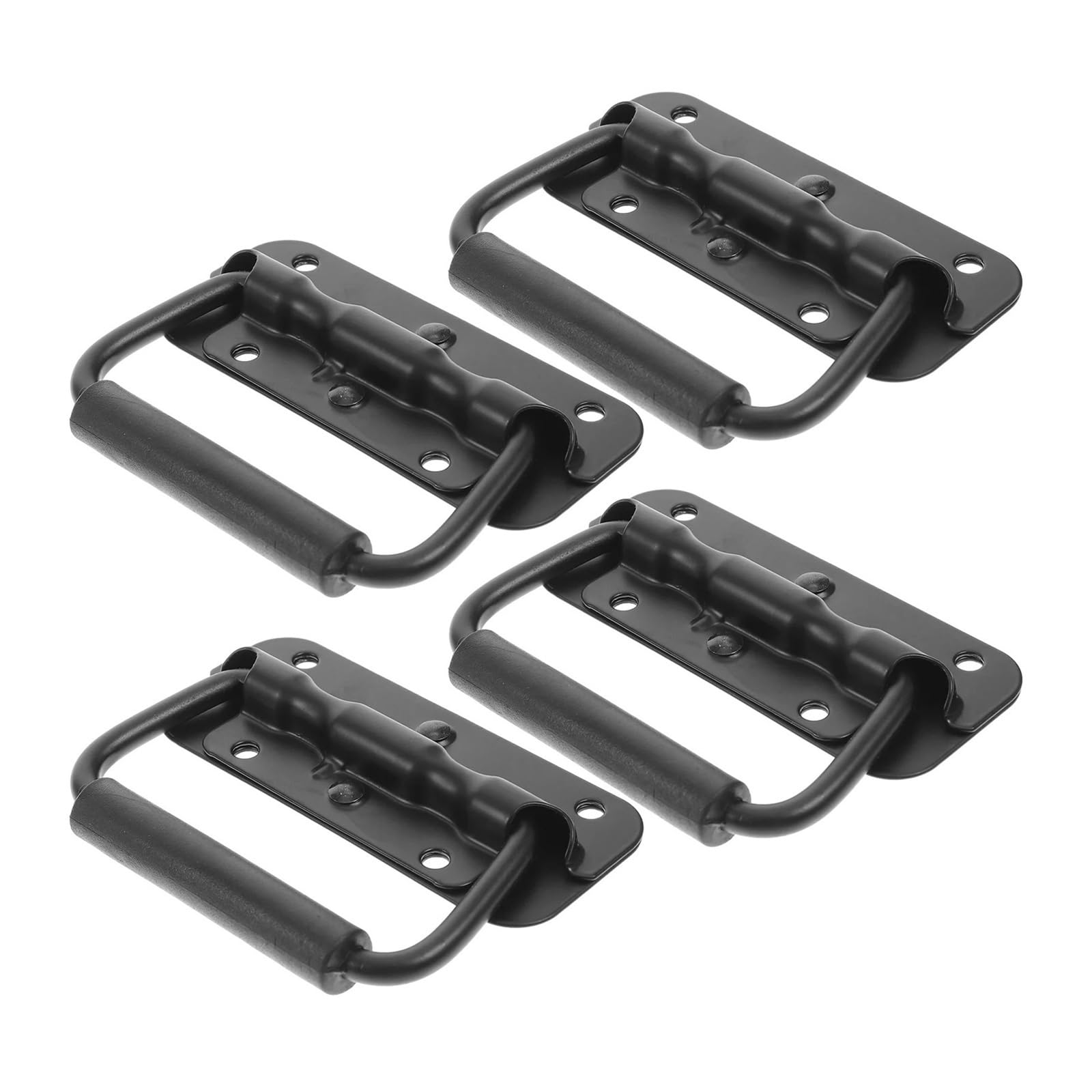 Qcplmkojn Black Folding Spring Steel Handles, Stainless Steel Spring Loaded Folding Surface Mount Rubber Grip Handle 4 Pcs Silver(Black)