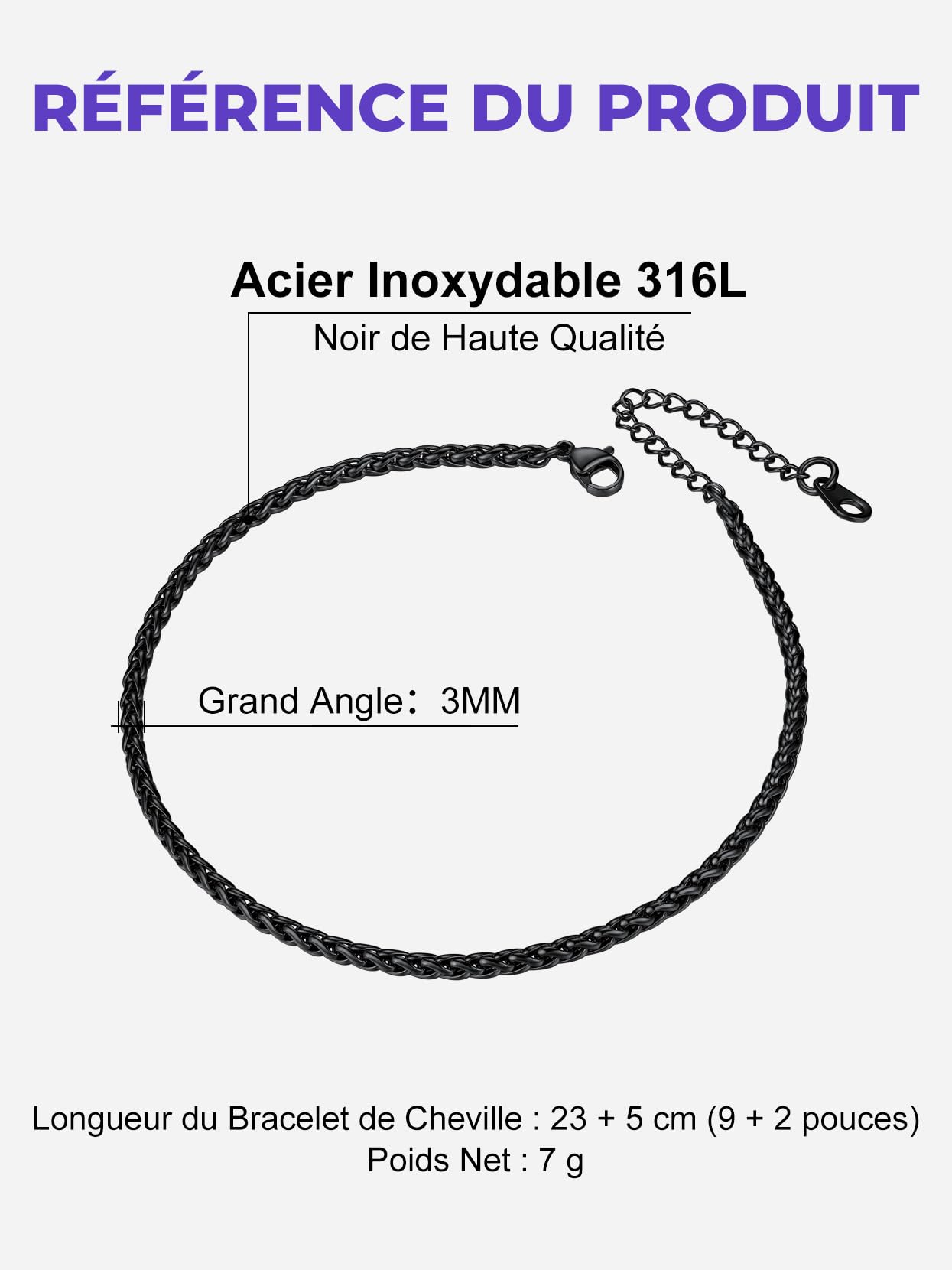 Richsteel Chaîne de Cheville Femme Fille,Bracelet Cheville Chaine de Pied en Or/Acier Inoxydable Maille 3mm/6mm Figaro/Corde/Cubaine Réglable 25+5 cm,Bijoux de Cheville pour Femmes et Filles