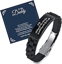 Daddy Gifts Mens Bracelets for Christmas - Personalised Black Leather Bracelets Silicone Bracelet Engraved Love Daddy Message for Men, Gifts For Dad Father's Day Birthday Christmas Xmas Presents