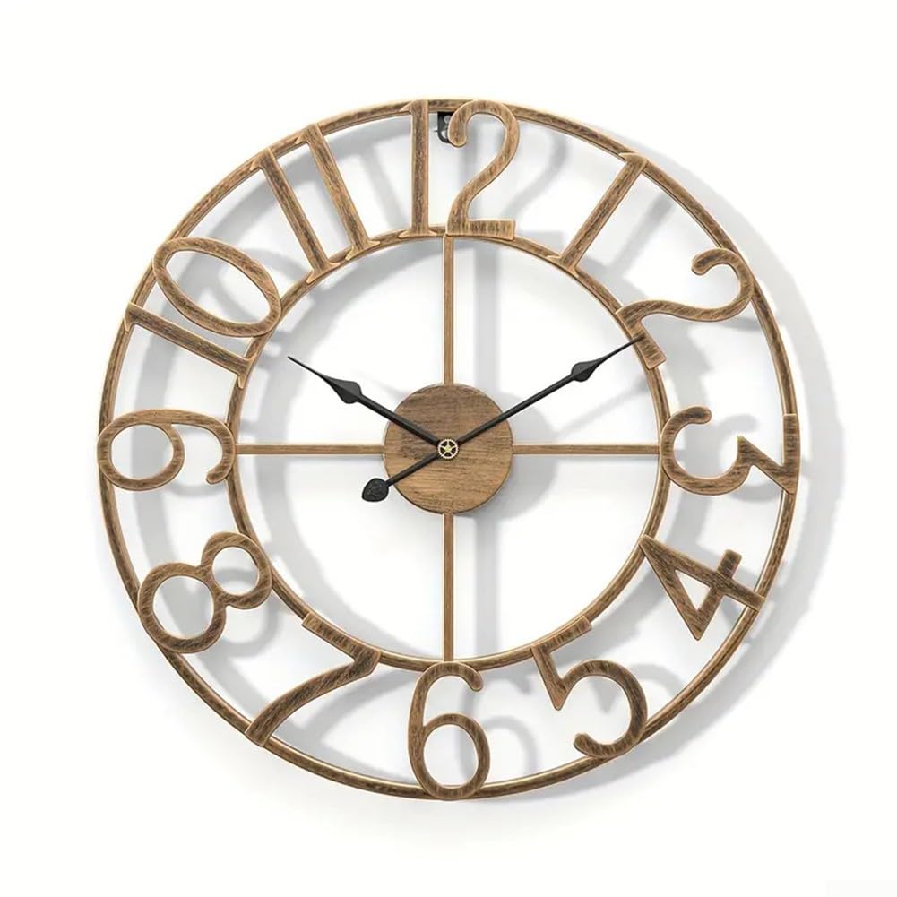 Oniissy Wanduhr für den Außenbereich, Vintage-Stil, offenes Zifferblatt, Schiefer-Effekt, wasserdicht und wetterfest, große Gartenuhr, für drinnen oder draußen, dekorativ (A)