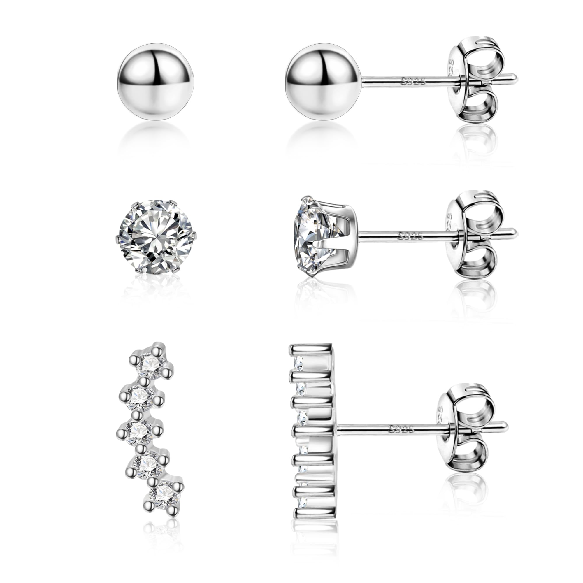 ALEXCRAFT Ohrstecker Silber Ohrringe Set Klein mit Zirkonia