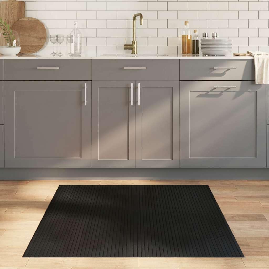 Tapis en bambou 100 x 100 cm, carré, antidérapant, en bambou naturel, revêtement de sol moderne pour salon, chambre à coucher, couloir, noir
