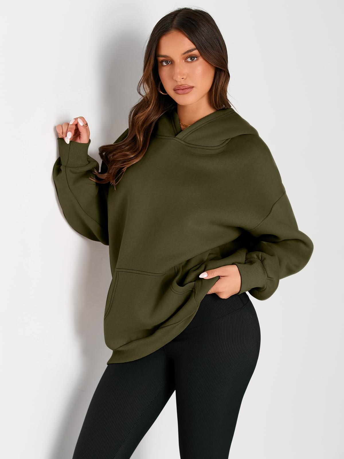 Trendy Queen Womens Oversized Hoodies Fleece Sweatshirts Fall Fashion Pullover Sweaters Winter Clothes: Army Green Large
