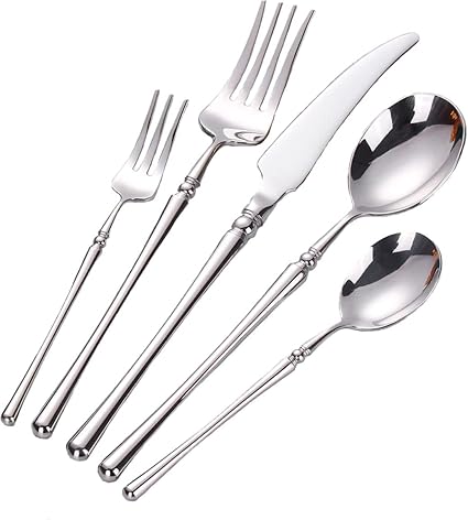 Cutlery Set 20 Pieces Stainless Steel Silverware Set, Dining Modern Elegant Flatware Travel Silverware, Home, and Restaurant Cutlery