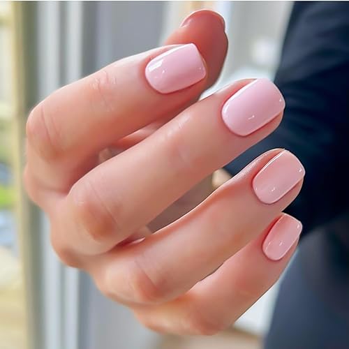24 uñas cortas a presión en forma cuadrada, uñas acrílicas rosadas, uñas acrílicas de color puro, cobertura completa, lindas uñas postizas