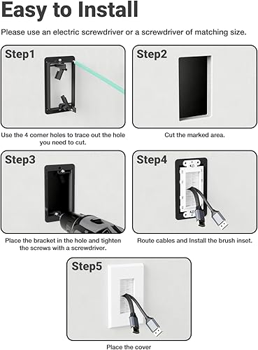 Miniatura 4 de Placa de pared de cepillo con soporte de montaje, cubierta decorativa para cables de bajo voltaje, cable oculto de una sola banda para sistema de