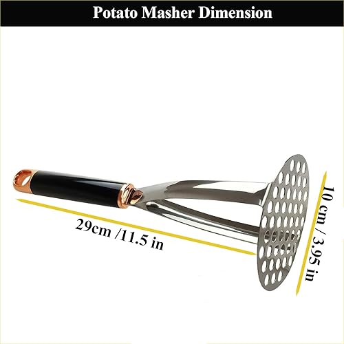 Miniatura 4 de COKEENA Triturador de patatas de acero inoxidable 1810, profesional 304 de acero inoxidable integrado con mango largo negro para frijoles,