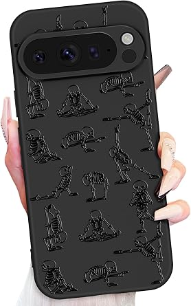 Toycamp for Google Pixel 9 Pro XL Case - 6.8 Inch Women Girls Skeleton Dance Cute Phone Cover Black Frosted Slim Fit Design Soft TPU Shockproof Protective Girly for Google 9 Pro XL Case