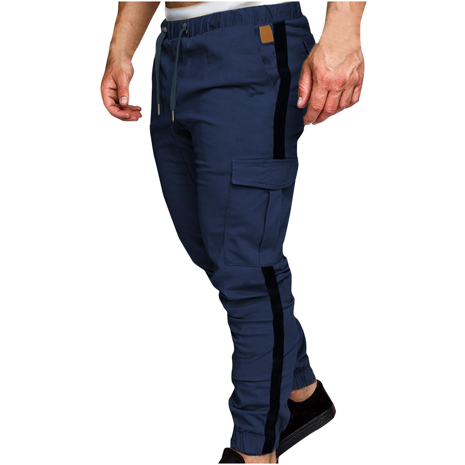 Cargo Pants for Men Classic-Fit Sweatpants High Waisted Cinch Bottom Joggers with Multi Pockets Outdoor Trousers