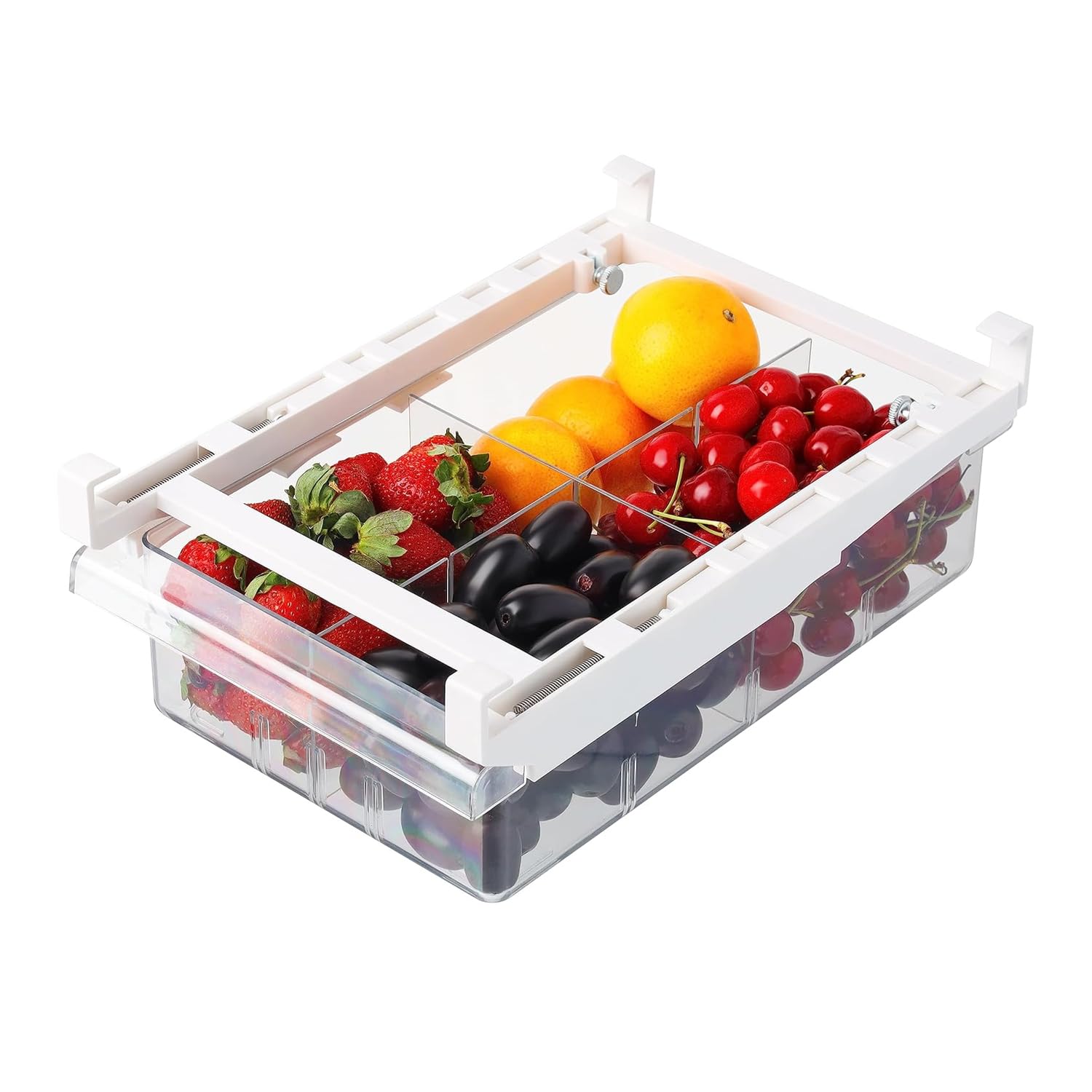 LYLHZRMDGC Undershelf Fridge Organizer, Extra-Deep Pull-Out Drawer for Cheese, Meat, and Produce, Clear and Sturdy, Ideal for Refrigerators Under 0.6"