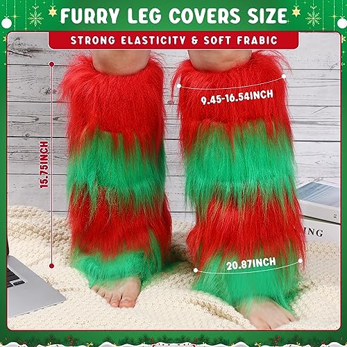 Image of Kigeli Christmas Leg Warmers Women Furry Christmas Boot Cuffs Santa Boot Cover Red Green Holiday Outfit for Women Men Accessories