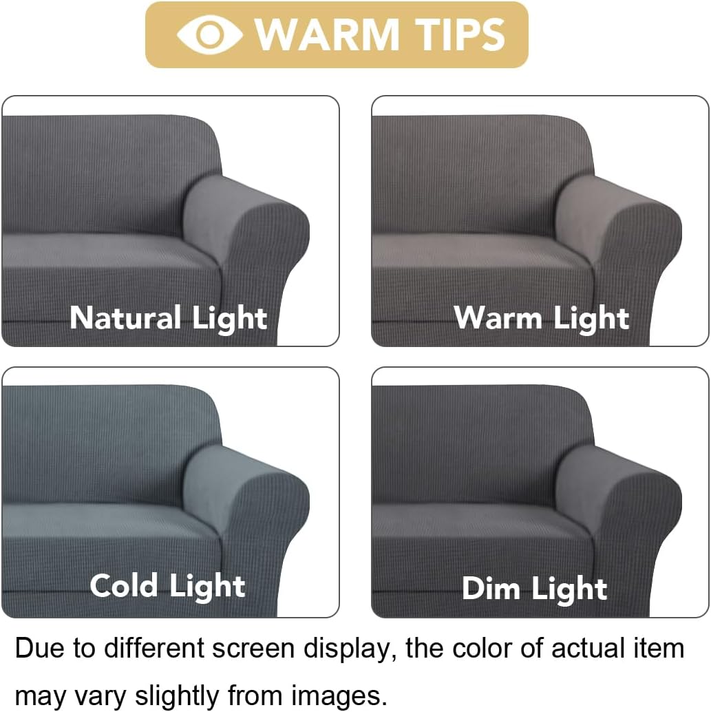 H.VERSAILTEX 2 Pieces Sofa Cover High Stretch Sofa Slipcover Stylish Furniture Cover/Protector Suit for T Cushion/Box Cushion Soft with Elastic Bottom for Kids - Sofa 72"-88" - Charcoal Gray