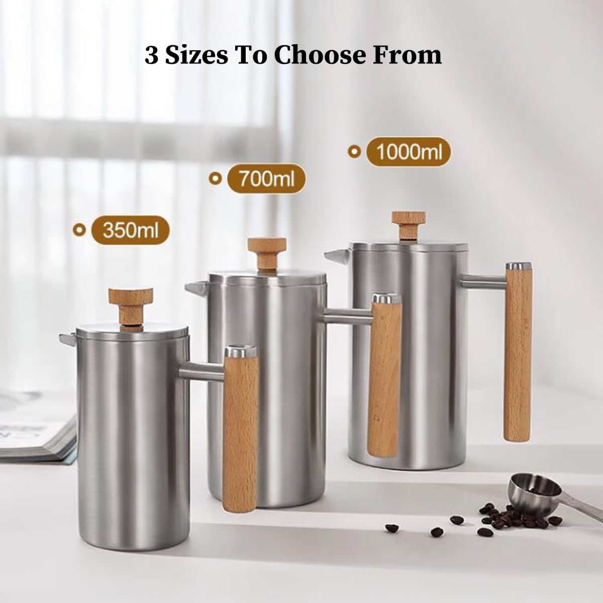 Ekspres Do Kawy Typu French Press Dwuścienny, Izolowany Zaparzacz Do Kawy Ze Stali Nierdzewnej Z 3-poziomowymi, Demontowalnymi Filtrami, Dzbanek Do Parzenia Kawy Na Zimno(/Silver,700ml)