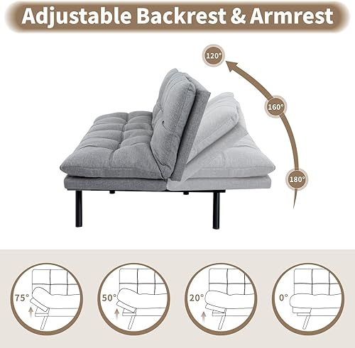 Miniatura 76 de Opoiar Cama con espuma viscoelástica, sofá futón convertible con reposabrazos ajustables, juegos de sofás multifuncionales para apartamento, Gris