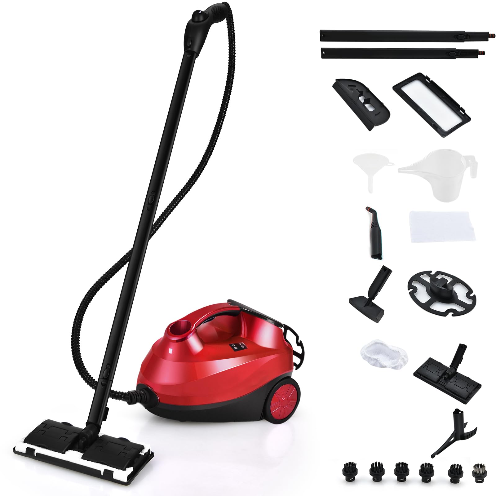 SOARS Pulitore a Vapore Portatile 2000W, Pressione del Vapore: 4 Bar, Massimo 108℃, Preriscaldamento: 5-6 Min, Serbatoio dell'Acqua: 1,5L, con 19 Accessori, per Divano, Pavimento, Finestra (Rosso)