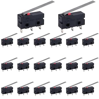 20Pcs Micro Limit Switch 5A AC 250V SPDT snap-Action Design with a 1.1" Hinged Lever Arm KW12-B-C NO NC and 3-Pin Brass Terminals.