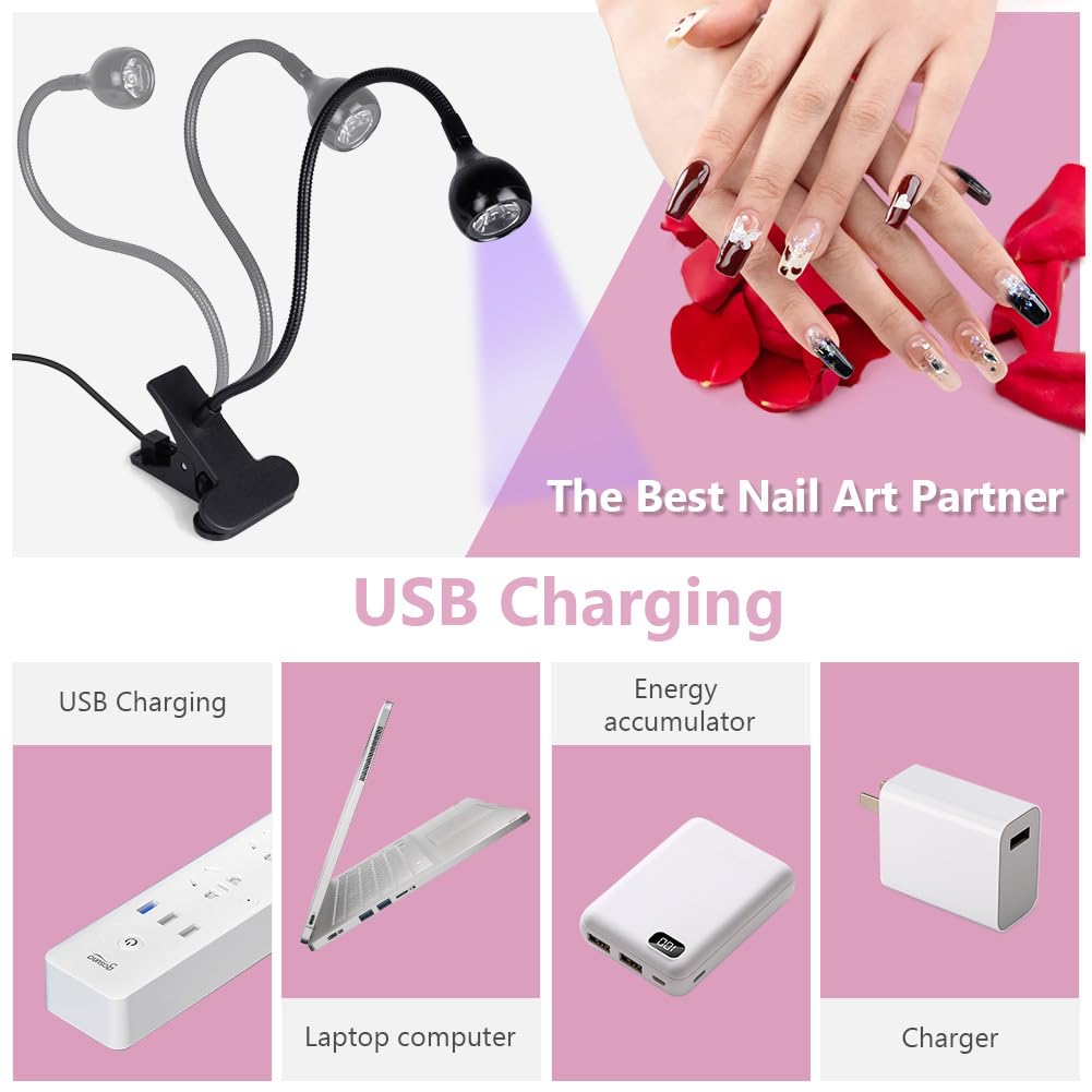 LOPHE Mini Lampada UV LED Unghie, 3W Torcia LED con Clip, Testa Regolabile 360°, USB Adatto per Manicure Accessori