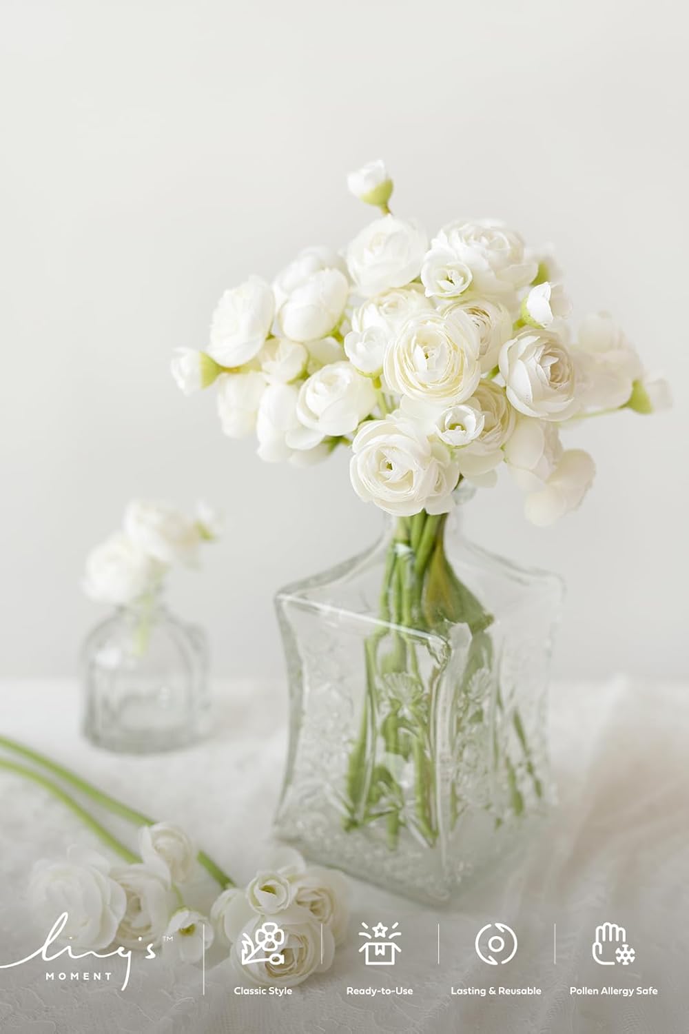 Ling's moment Ranunculus Artificial Flower, Faux Silk Mini Ranunculus Flowers for DIY Bouquet, Bulk Fake Wedding Filler Flowers for Centerpieces Arrangements Bridal Shower Decorations, Ivory White - Image 2