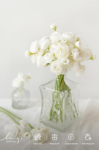 Miniatura 2 de Ling's moment Ranunculus Flor artificial, mini flores de ranúnculo de seda sintética para ramo de bricolaje, flores falsas a granel para bodas como