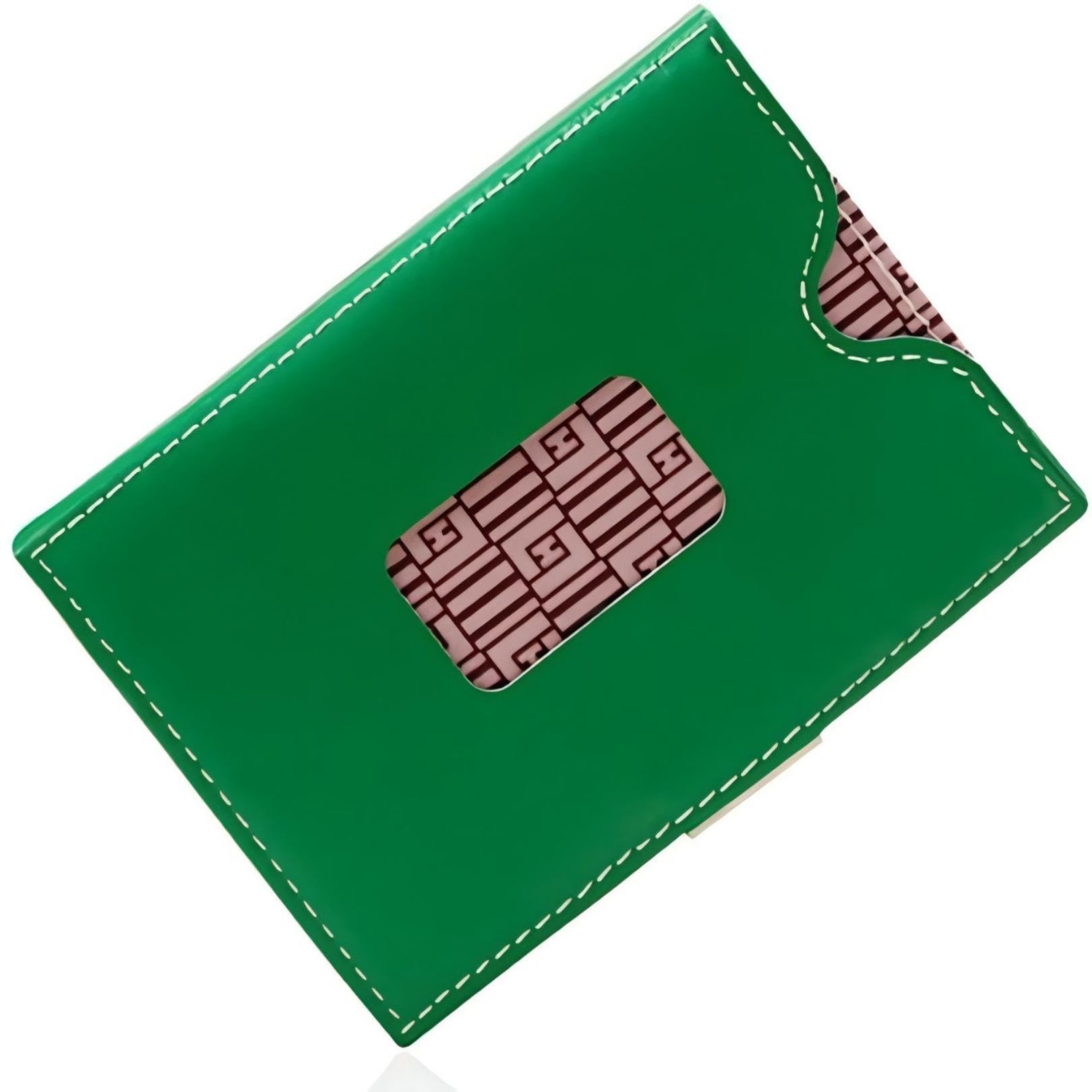 LLH Leather Trifold Wallet - RFID Blocking with Stainless Steel Locking Clip Wallet, Minimalist Front Pocket RFID Blocking Credit Card Holder (Bright Green)