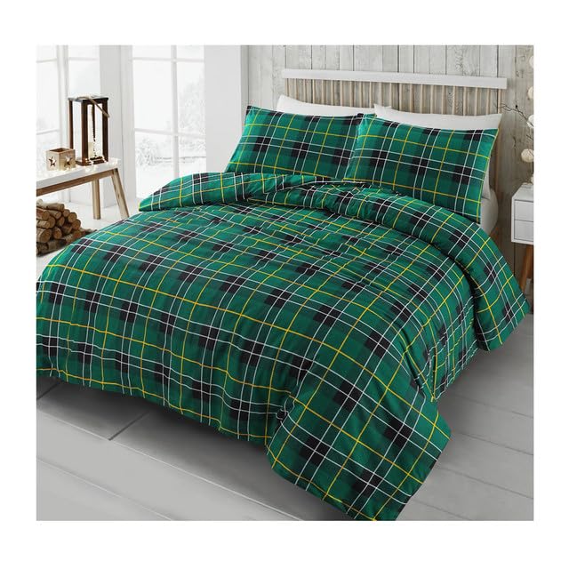 Parure flanelle coton brossé ultra doux haut de gamme motif écossais