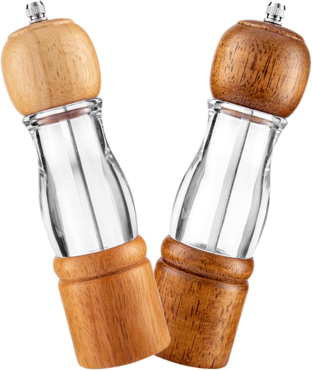 Refillable Manual Pepper and Salt Grinder Set, Handheld Kitchen Spice Mills with Vintage and Natural Color, Adjustable Coarseness for Home Seasoning and Cooking