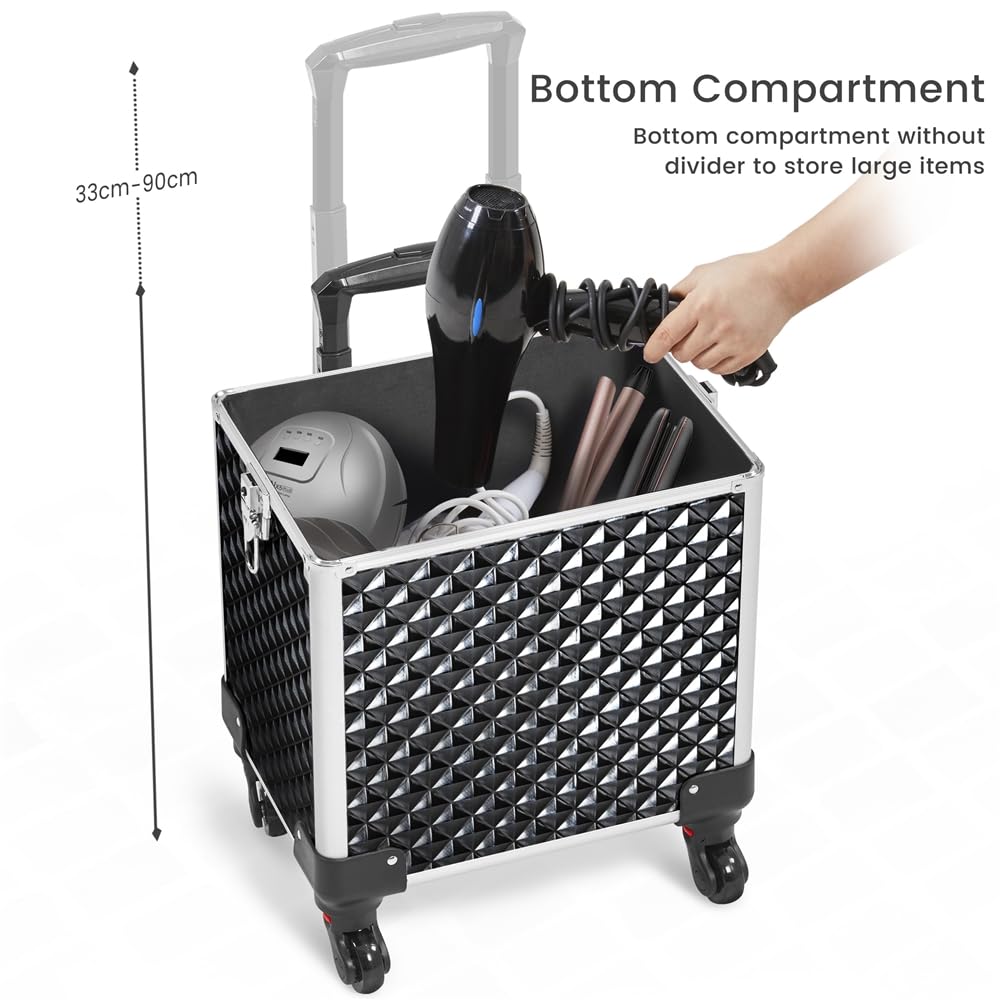 Yaheetech Valigia Porta Trucchi Trolley Estetista 4 in 1 Valigetta Make Up Beauty Case da Viaggio Grande con Ruote Girevoli Serrature Professionale 34 x 25,5 x 80 cm Nero Scintillante