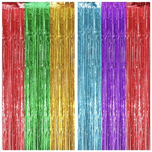 Image of KatchOn, XtraLarge Rainbow Streamers - 3.2 x 8. Ft, 2 Pcs | Multicolor Fringe Curtain for Fiesta Party, Hawaiian, Luau, Unicorn Birthday Decorations | Rainbow Backdrop for Back to School Decorations