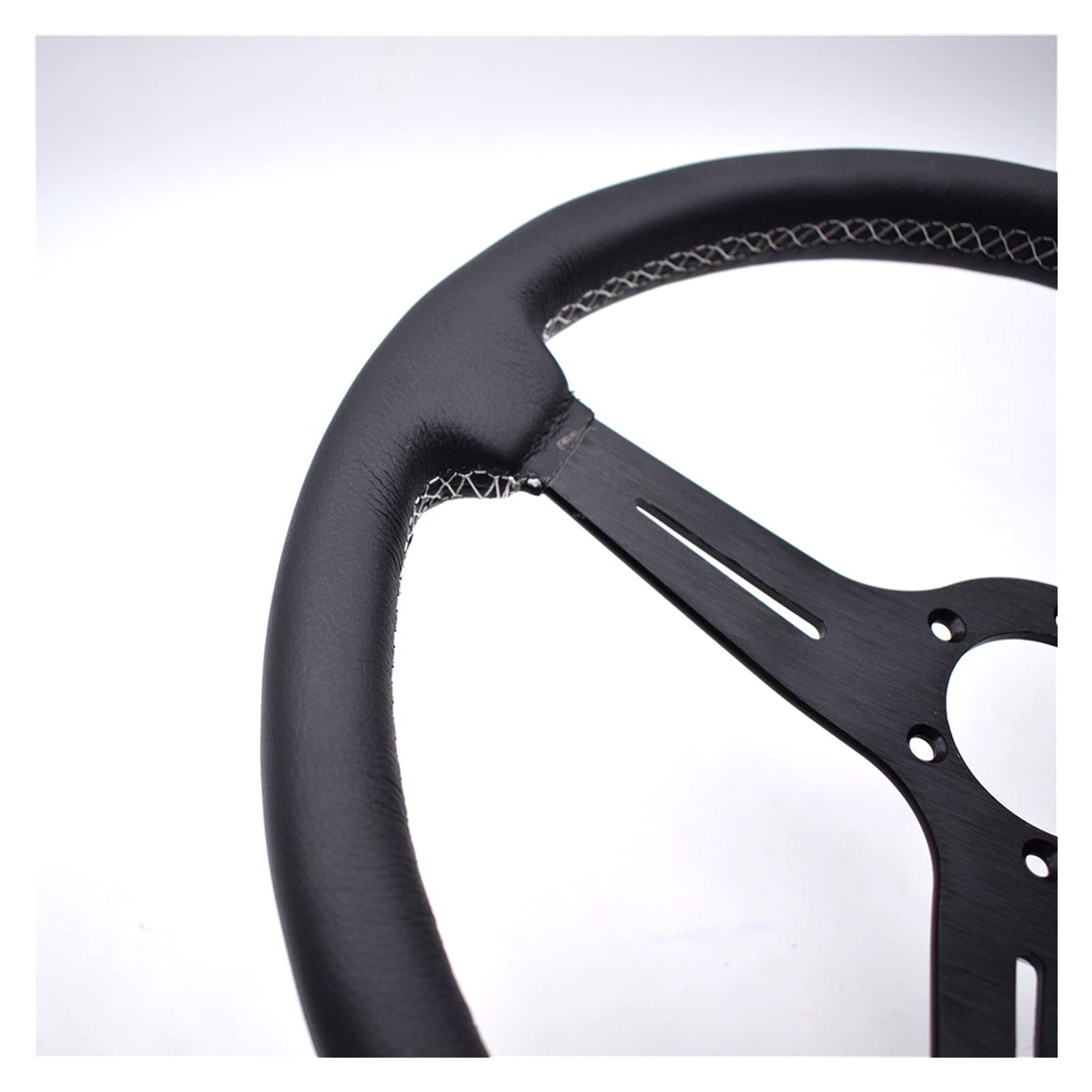 Volante Deportivo Coche de carreras de 380 mm / 15 pulgadas de cuero real del volante de la deriva Volante (Color : Black)