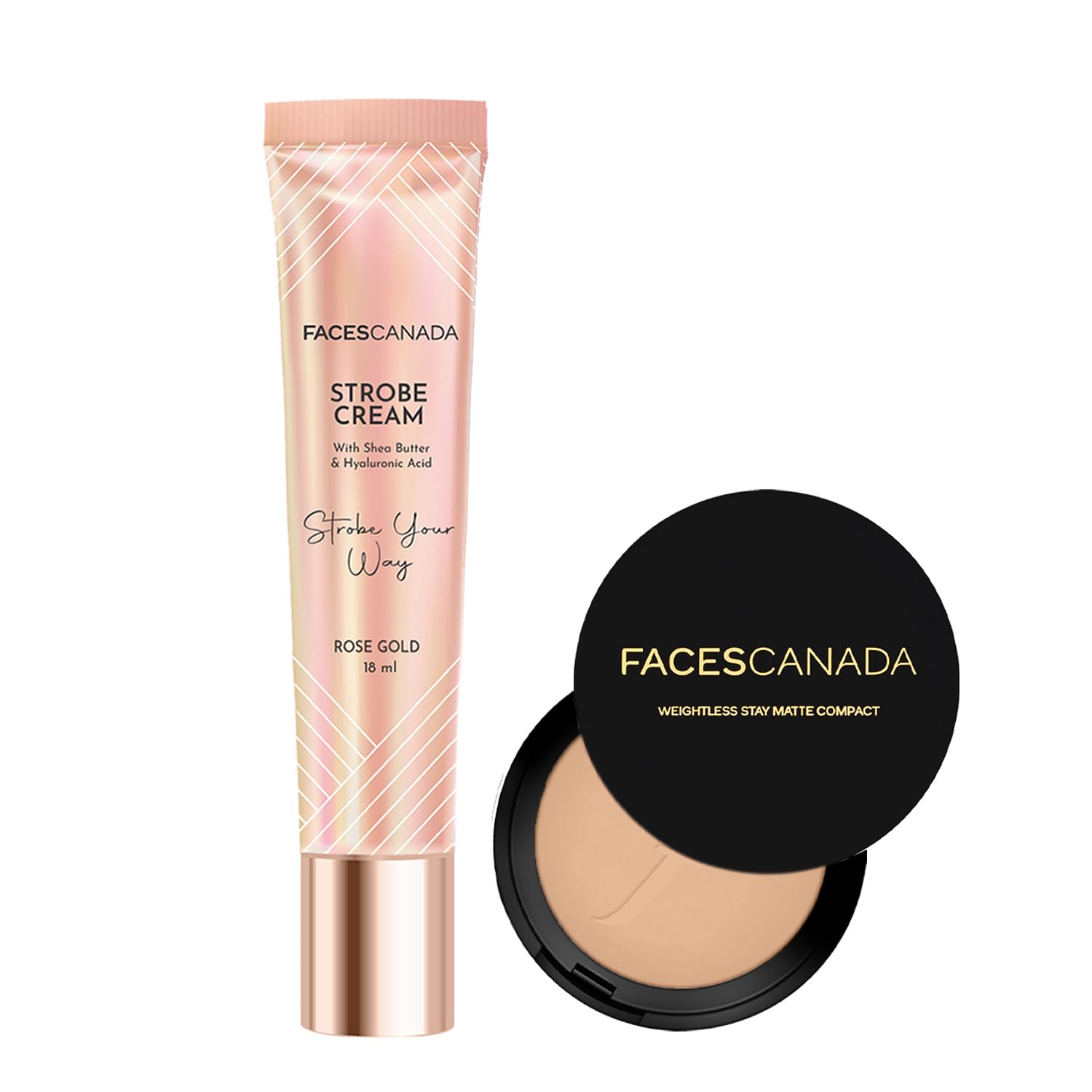 FACES CANADA Matte & Shine Combo - Strobe Cream - Rose Gold (18 ml) + Weightless Stay Matte Compact Powder - Beige 03 (9 gm) | Flawless Glowy Finish | Hides Imperfections-image-45