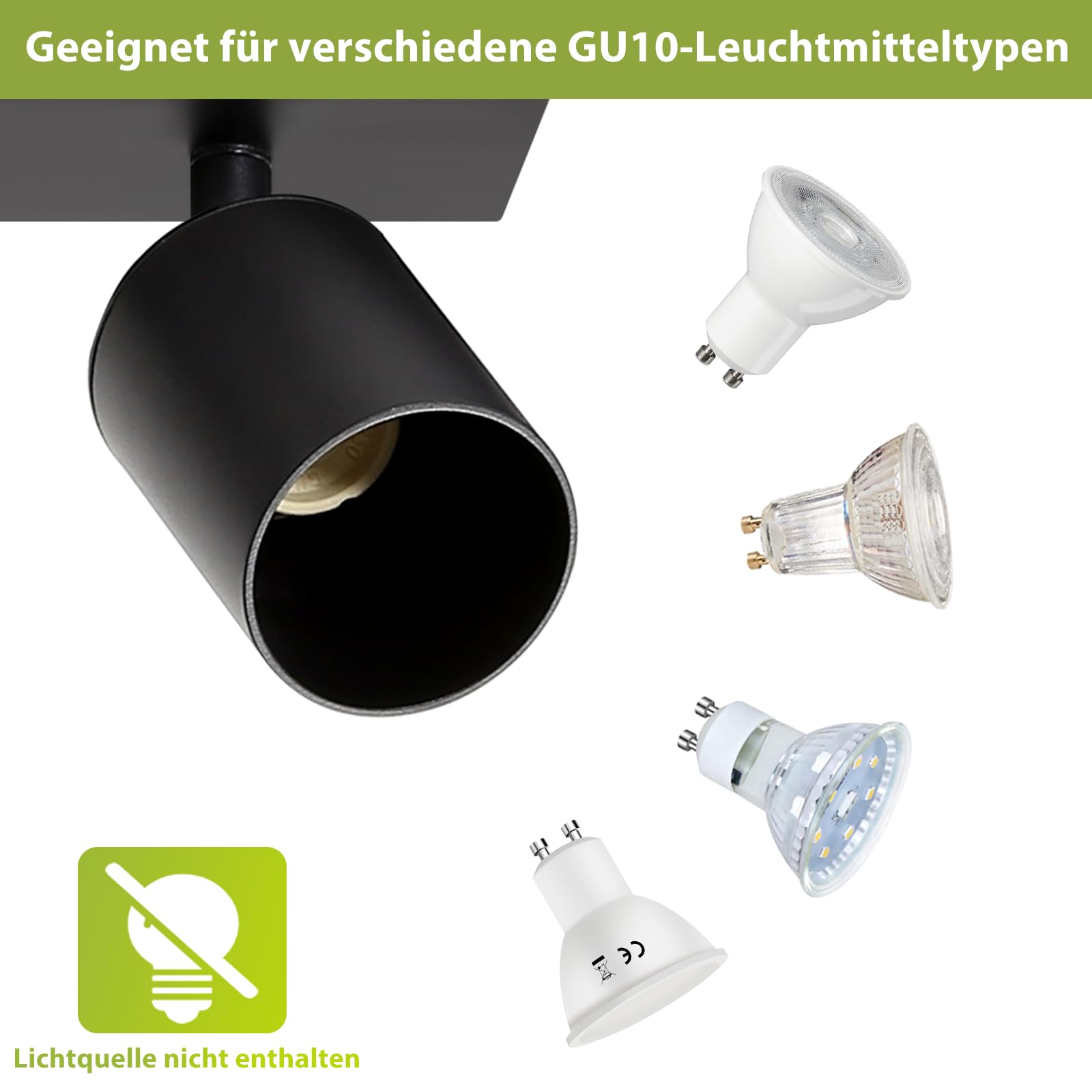 Plafonnier LED Spot de Plafond Noir GU10 6 Ampoules Orientable 330° Moderne Industriel