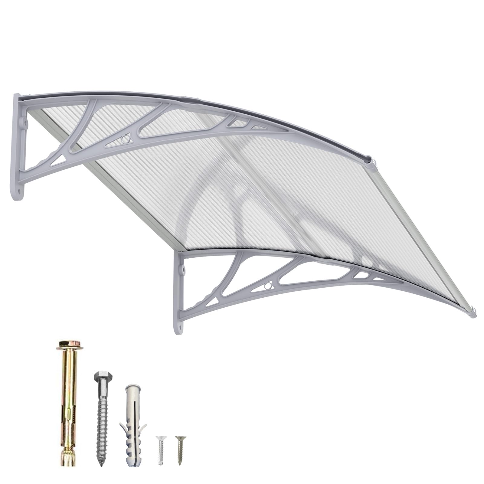 Window Awning Door Canopy 32"x48", Awnings for Doors Polycarbonate Cover Patio Door Awning UV Rain Snow Sunlight Protection Hollow Sheet, Gray Bracket