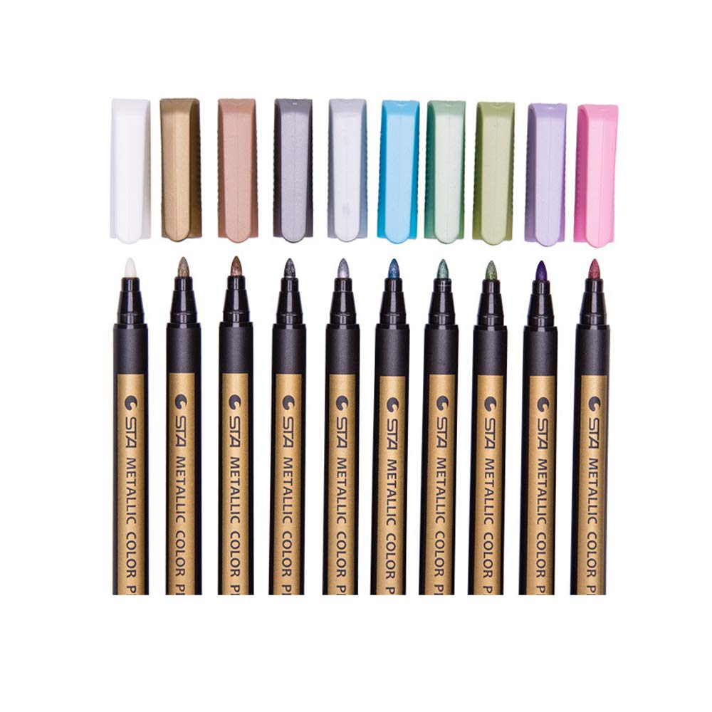 Premium Metallic Marker Pens, STA 10 Colours Set of Paint Pens for Scrapbooking, Crafts, DIY Photo Album, Rock Painting, Card Making, Glass, Metal and Ceramics - Medium Bullet Tip