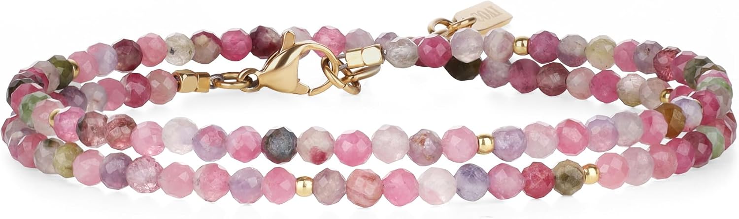 COAI Women's Crystal Bracelet, Adjustable Double Layered Faceted Gemstone Beaded Bracelet for Women 3mm