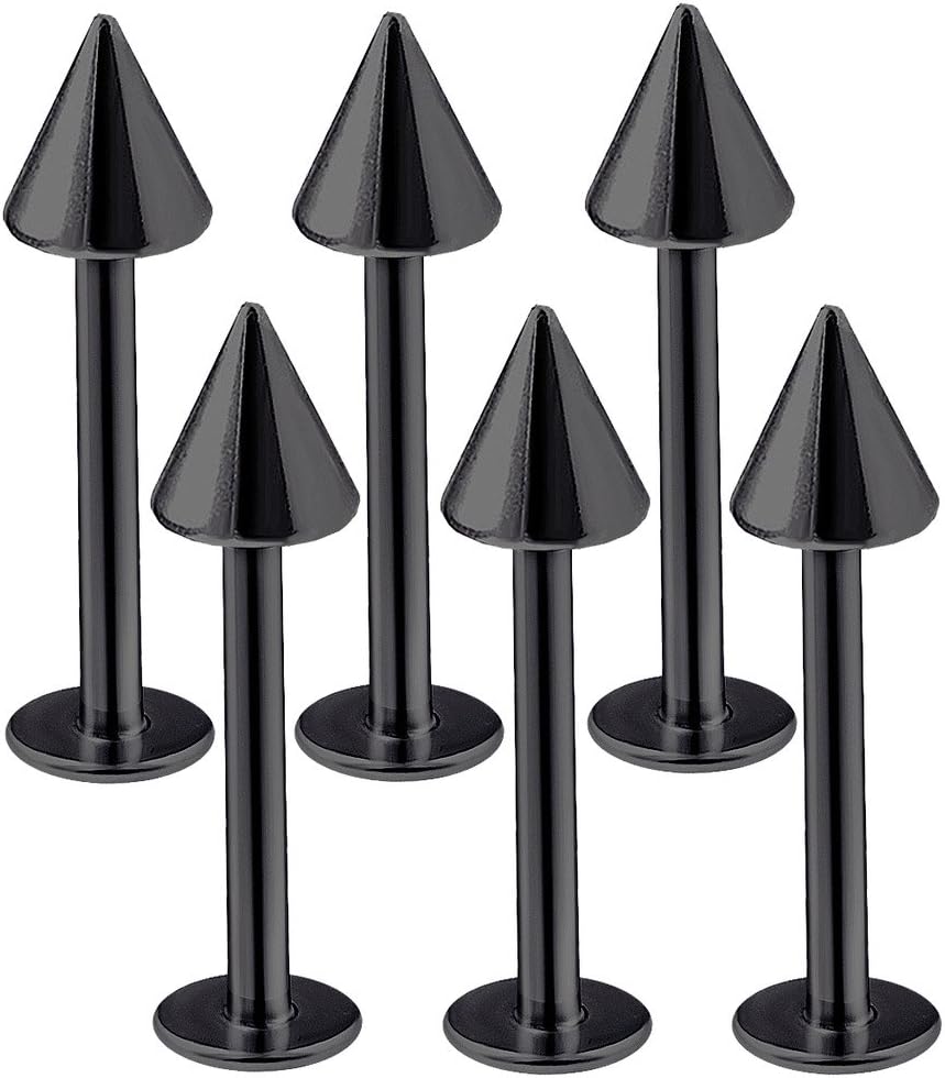 6pcs 16g Labret Stud Lip Ring Cartilage Tragus Snakebite Monroe Triple Forward Helix Conch Medusa Lobe Black Spike Pick Size