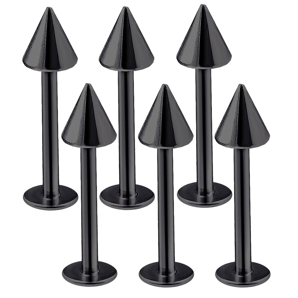 bodyjewellery 6pcs 16g Labret Stud Lip Ring Cartilage Tragus Snakebite Monroe Triple Forward Helix Conch Medusa Lobe Black Spike Pick Size