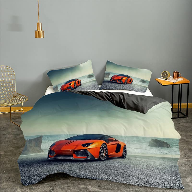 Housse de couette 240 x 260 voiture de sport parure de lit microfibre vert sauge adulte