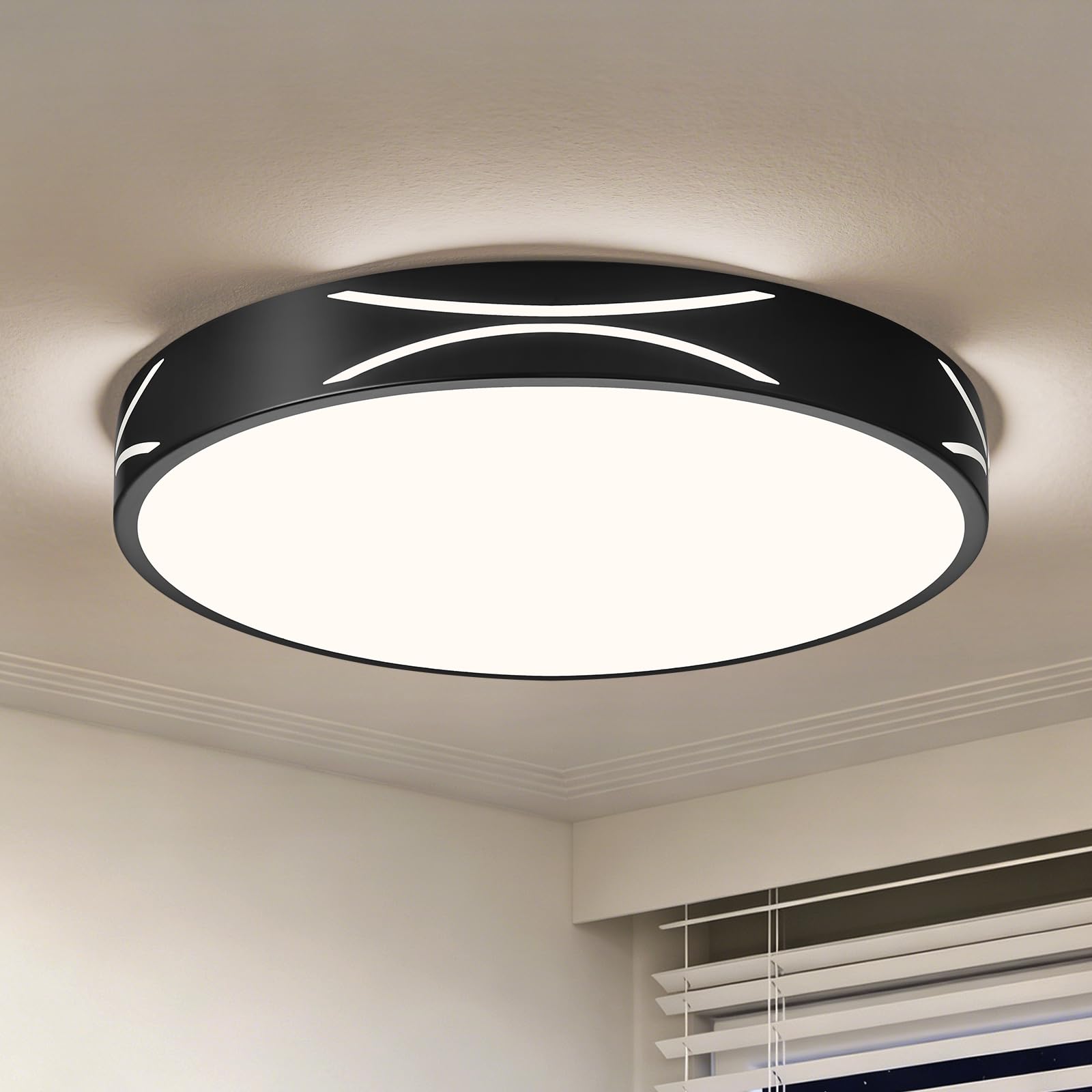 WOKNOS Okrągła lampa sufitowa LED, oświetlenie wewnętrzne czarne, Ø30 cm