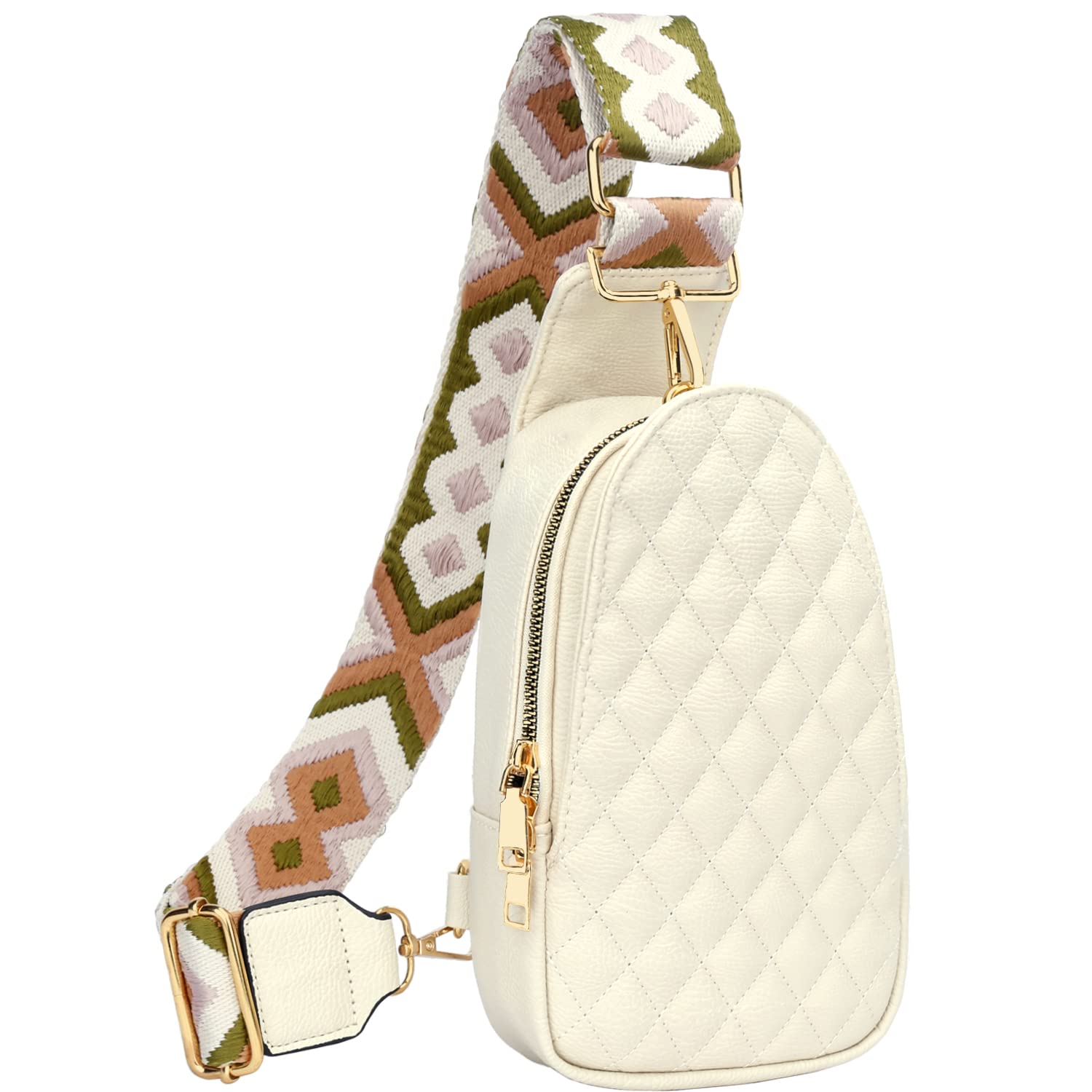 KKXIUFashion Small Sling Bag for Women Leather Fanny Packs Chest Crossbody Cell Phone Bag Shoulder Travel Purse Gifts for Teenager (A-White)