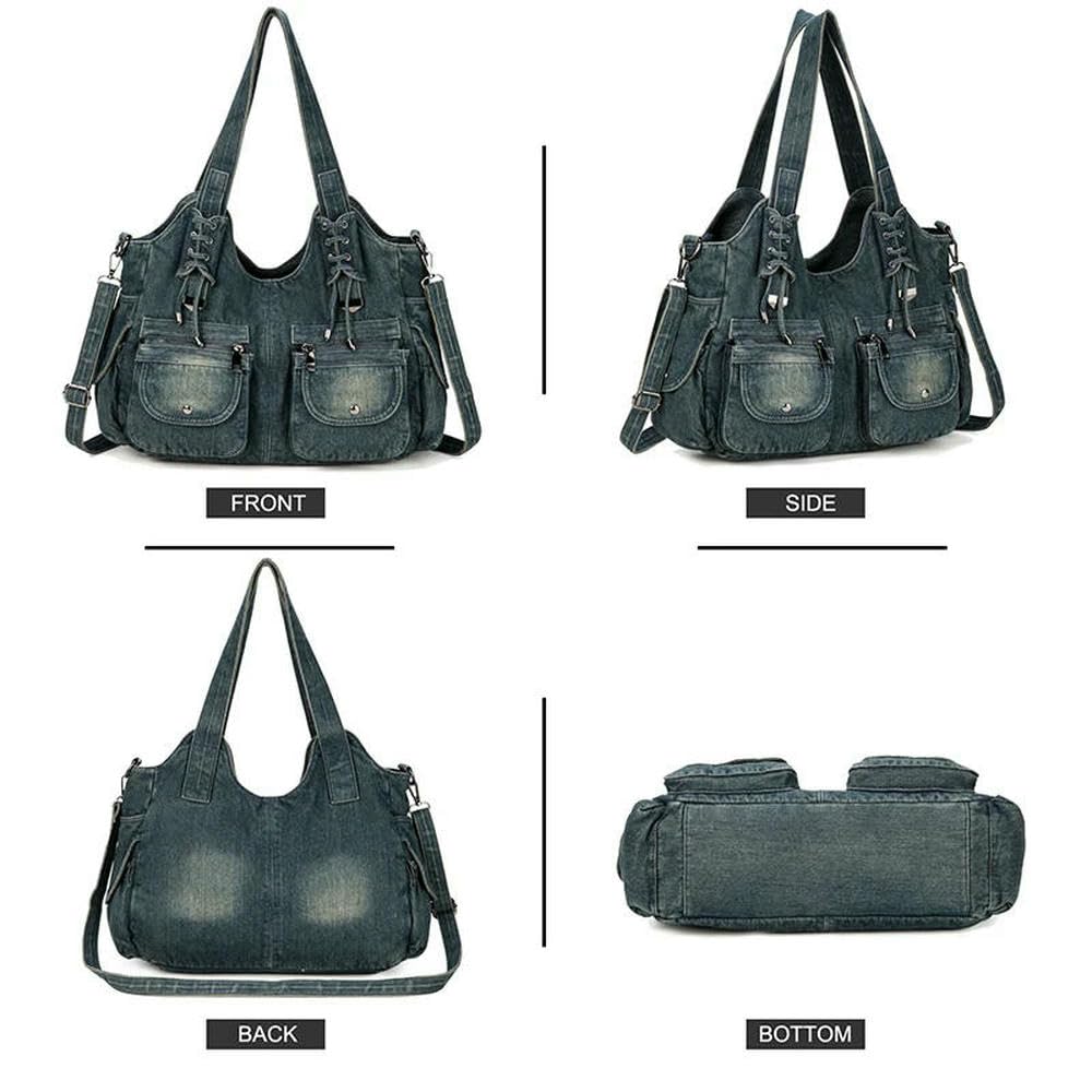GLDFW - Borsa da donna in denim, stile vintage, blu, con tracolla, grande capacità