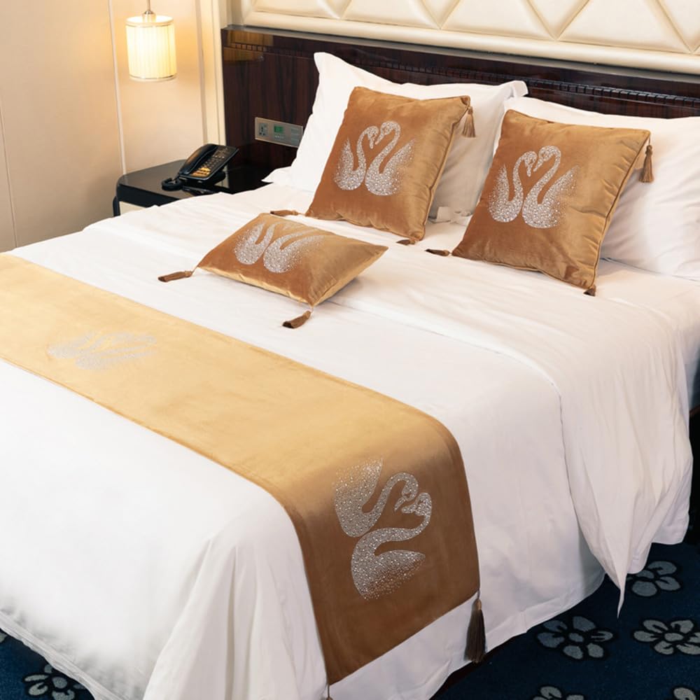 Qrgmkl Gold Luxury Swan Bed Runner Thicken Velvet Bed Scarf Simple European Style Bed Runners And Matching Cushions Bedding Protector For Bedroom Hotel-||2 Pillowcases(30X50cm)