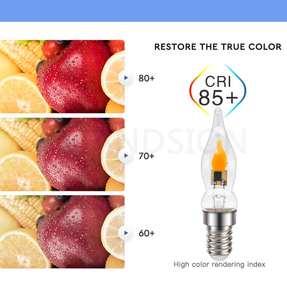 Ruiandsion Lampadine LED E14 Effetto Fiamma Tremolante 0,5W CA18, Bagliore Ambrato Caldo 1800K, 220-240V Non Dimmerabile per Lampadari, Parete, Casa, Feste e Natale (10 PZ)
