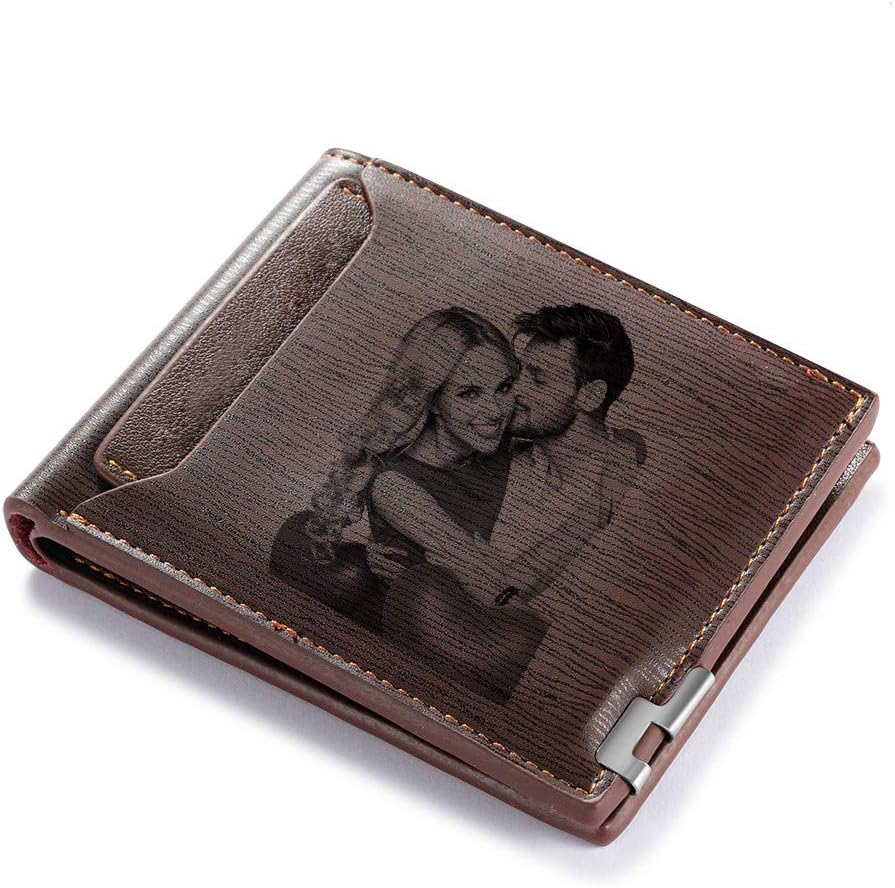 Customized Wallets for Men Engraved Leather Photo Wallet for Dad Son