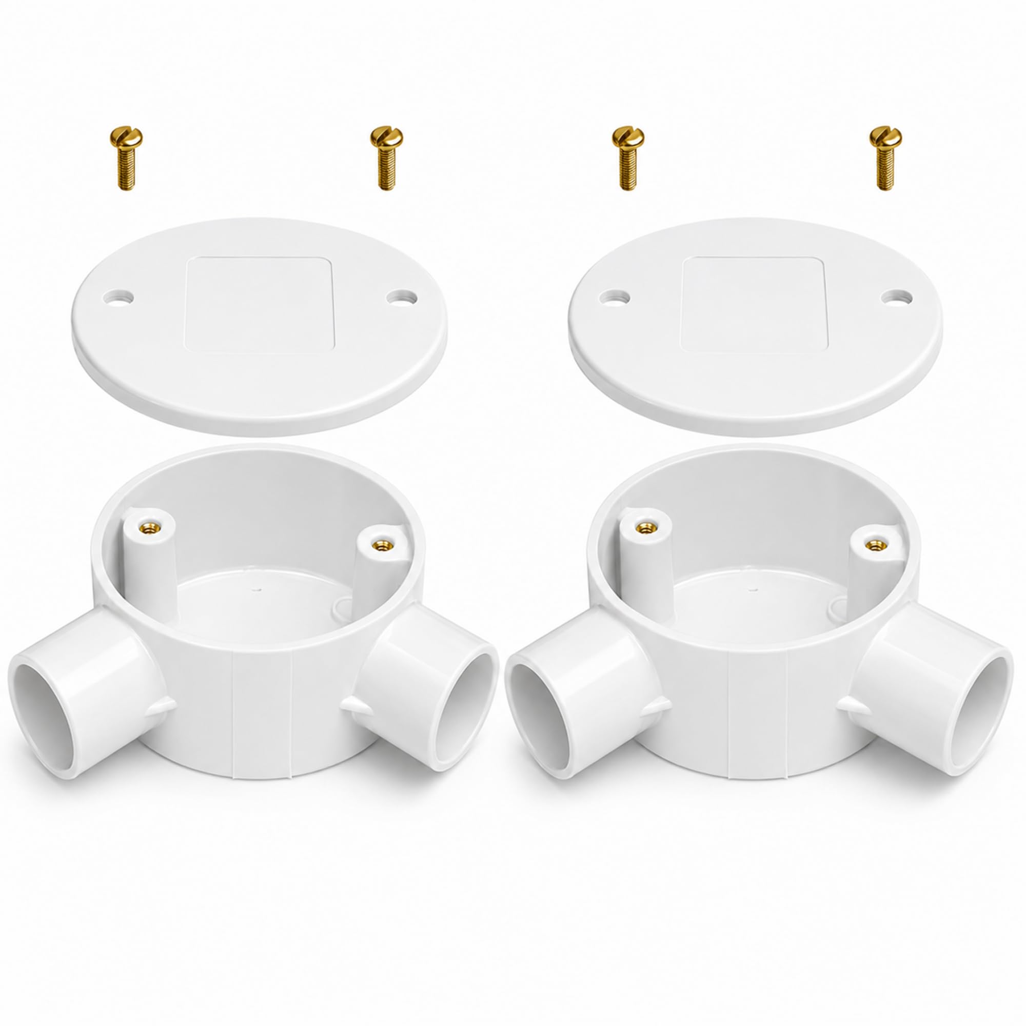 White 20mm PVC 2 Way Angle Conduit Box with Lid & Screws - Pack of 2