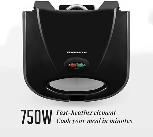 Miniatura 3 de OVENTE Parrilla eléctrica de prensa Panini con placas antiadherentes, luces indicadoras LED, control de termostato, sandwichera compacta perfecta