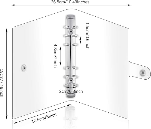 Miniatura 3 de Zonon Carpeta transparente A6 transparente de PVC suave de 6 anillas, carpeta de presupuesto recargable, cubierta protectora de cierre de botón a