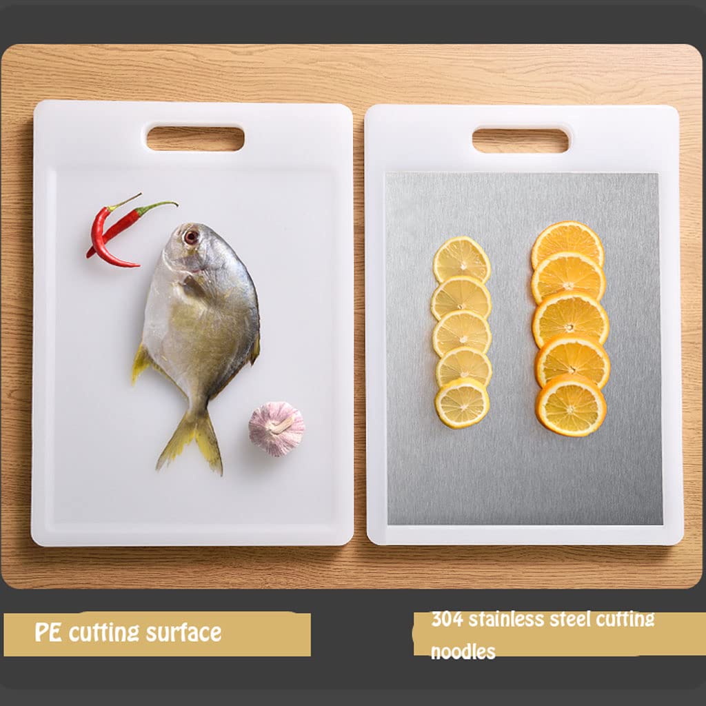Tabla De Cortar Profesional De Doble Cara De Acero Inoxidable Y Plástico 2 En 1 con Mango para Cocina, Tabla De Cortar Carne L