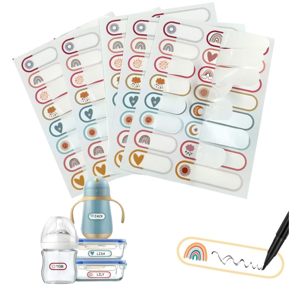 Name Stickers,Waterproof Stickers for Bottles,Waterproof Write-On Name LabelsName Sticker for Kitchen Jars,Baby Bottle Labels for Daycare,Self-Laminating School Name Labels for Kids (Cartoon Sticker)