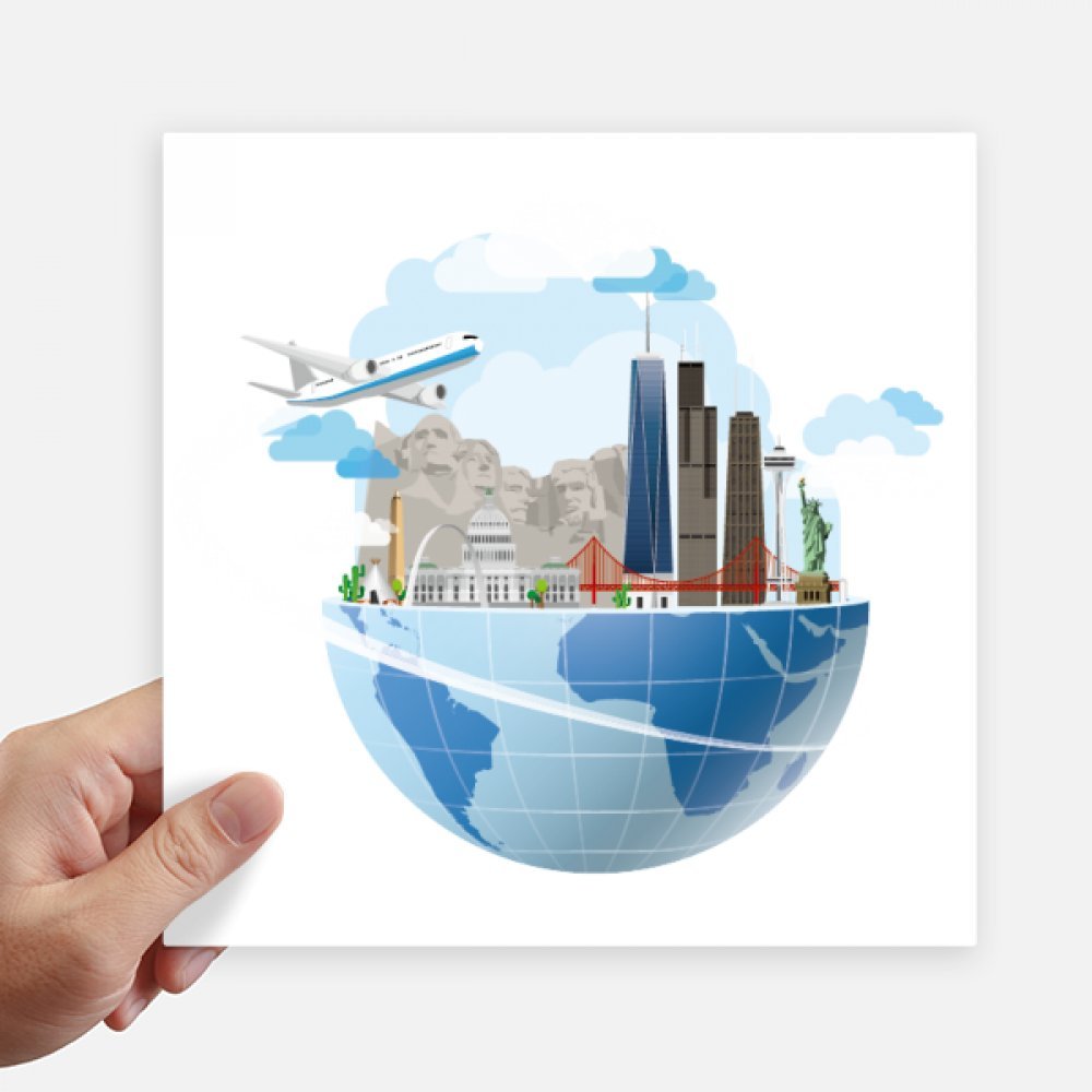 Sticker carré 20 cm motif voyage et avion pour décoration de mur et ordinateur portable
